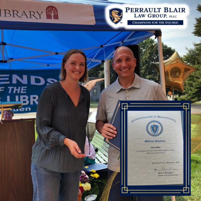 Attorney Steven Blair of Perrault Blair Law Group receives citation from the Commonwealth of Massachusetts for Literacy Volunteers of Massachusetts.